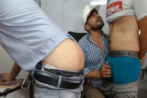 3 daddy men With giant cocks Caressing Each Other And Having Live Sex