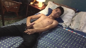 BarebackLatinoz: Latino Santiago jerking uncut dick in the bed