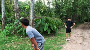 Anonimo: Public Foursome in Park, Cameras Rolling